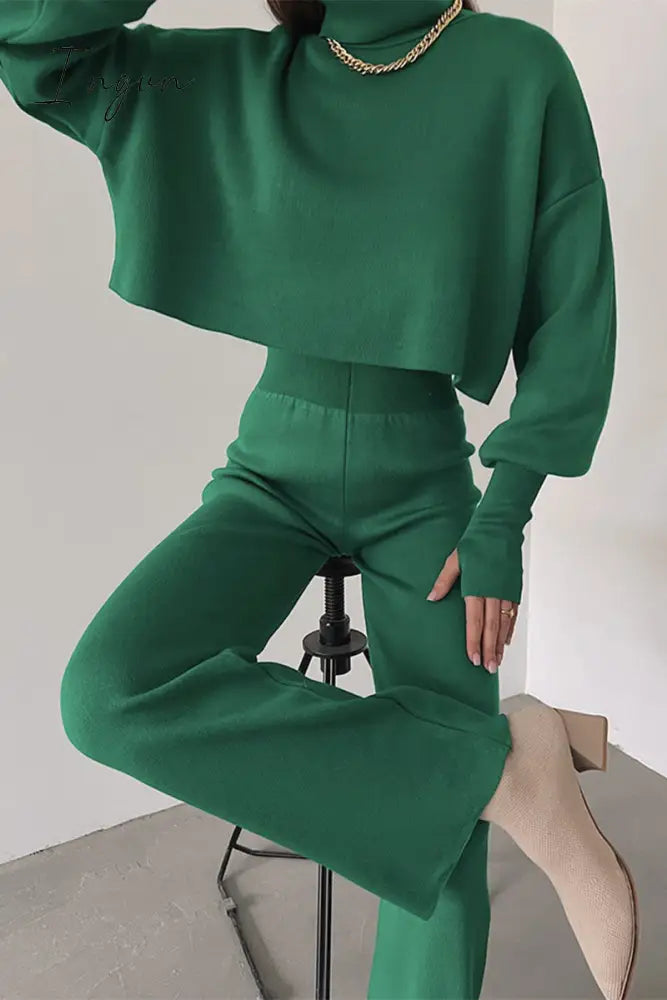 Ingvn - Casual Solid Solid Color Turtleneck Long Sleeve Two Pieces