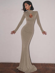 Hollow Out Turtleneck Long Sleeve Sexy Maxi Dress For Women Gown New Bodycon Evening Club Long Dress Vestido
