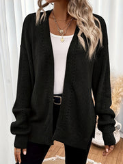 Solid Color Open Front Cardigan, Casual Long Sleeve Cardigan For Fall & Winter, Women's Clothing