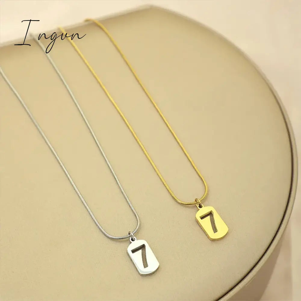 New Fashion Simple Lucky 7 Square Pendant Stainless Steel Necklace for Women Niche Design Elegant Party Jewelry Gifts