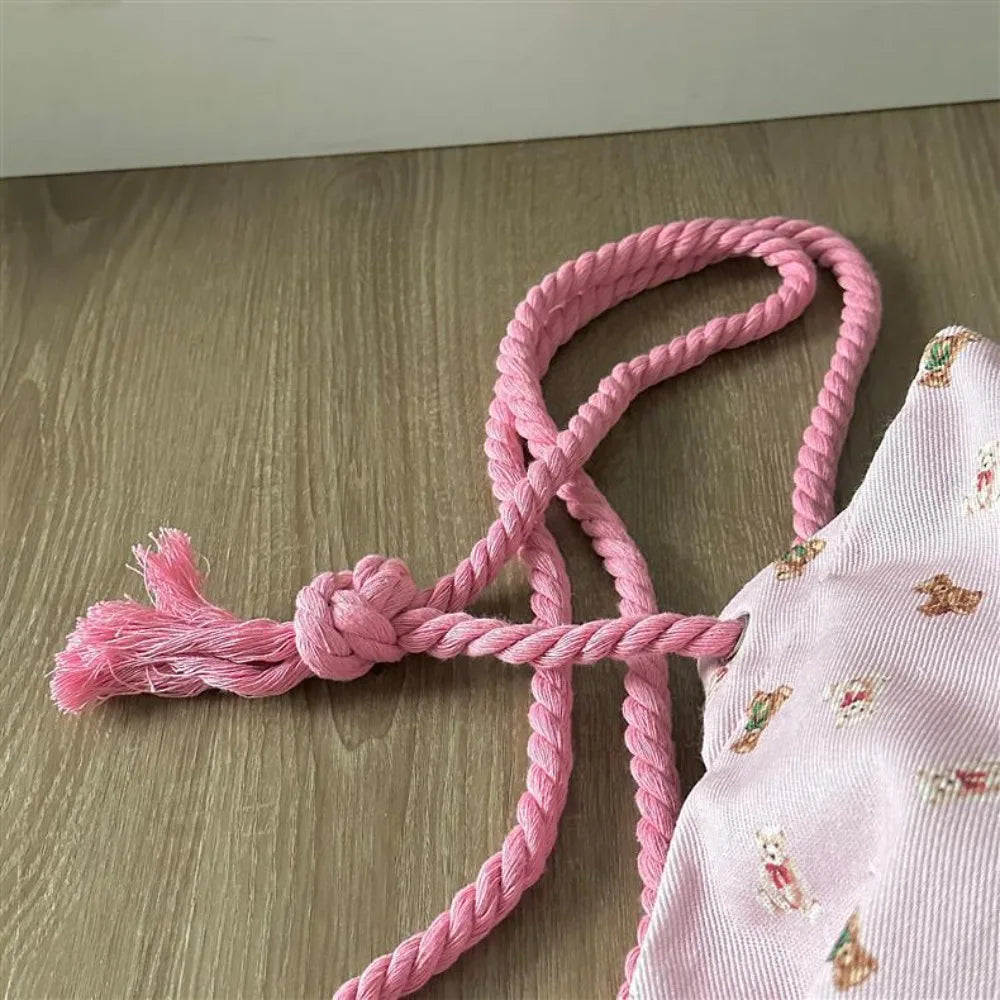 Ingvn  Strap Pocket Drawstring Backpack for Women Casual Cute Pattern Versatile Backpack Canvas Bag Student Backpack
