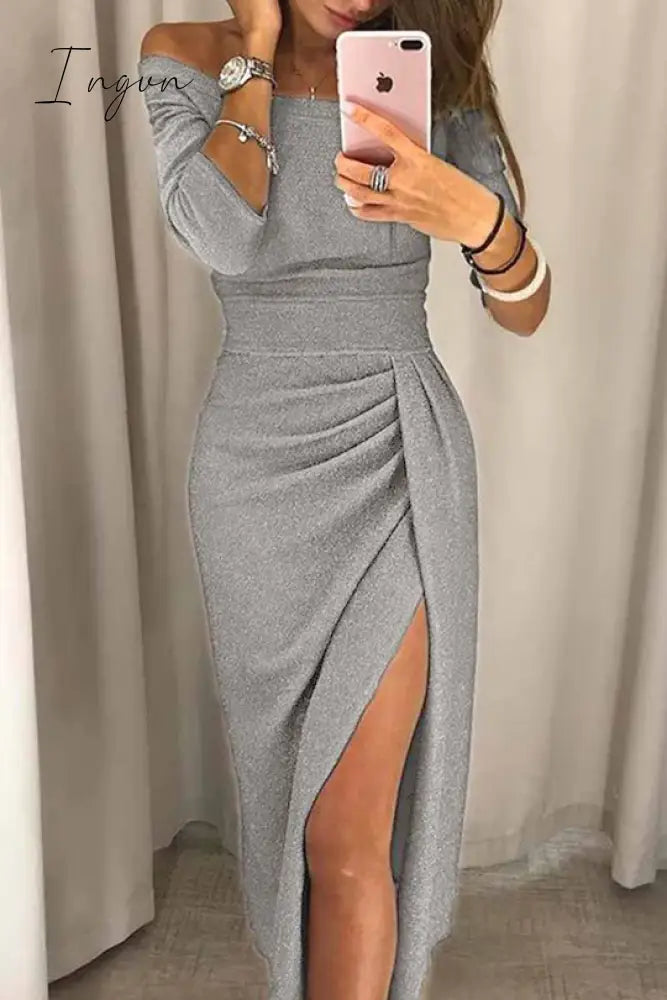 Ingvn - Florcoo Wrap Hip Slit Collar Maxi Dresses(5 Colors)