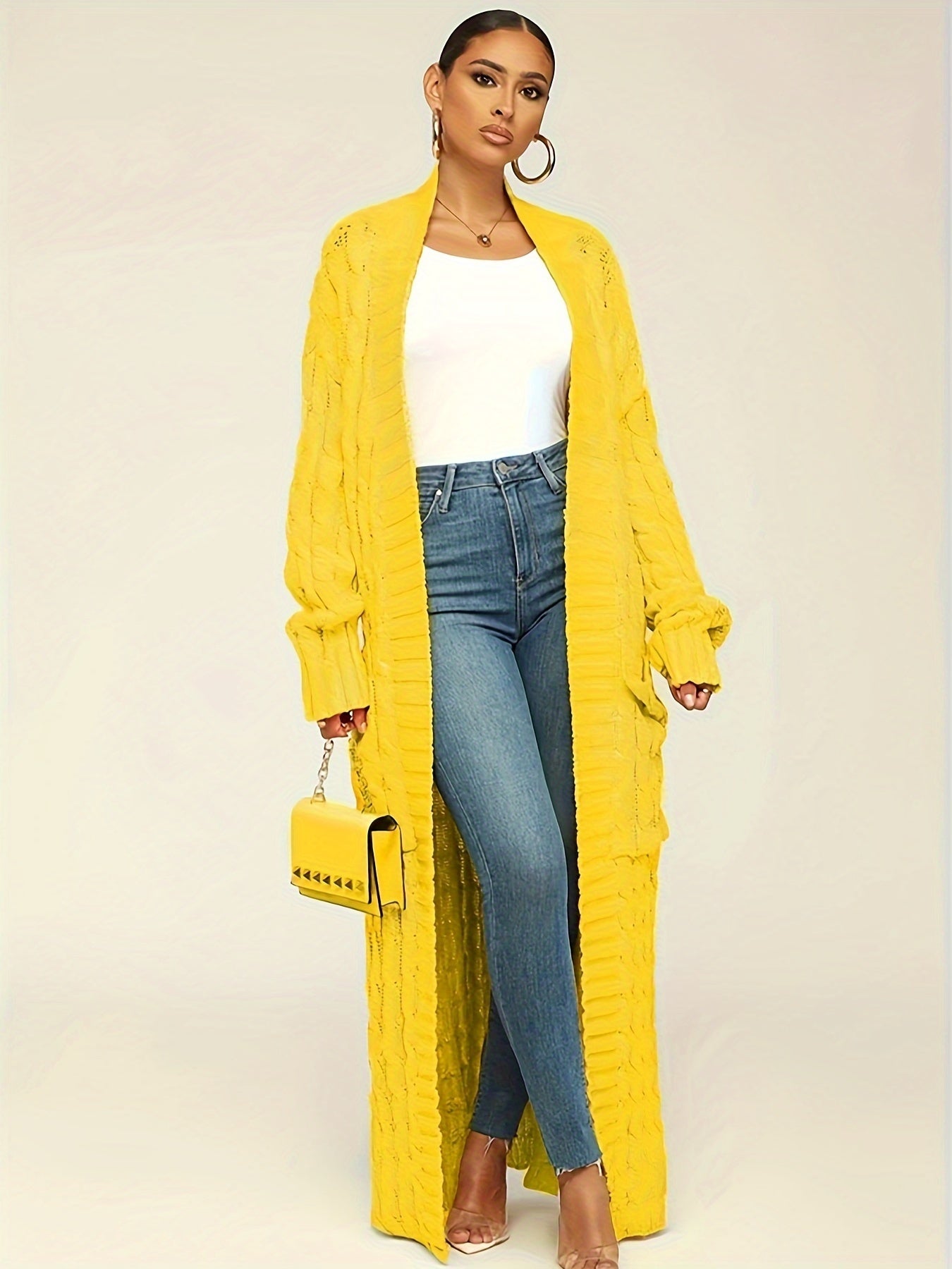 Elegant Long Sleeve Halter Neck Cardigan – Winter-Warm Knit Sweater with Pockets for Women, Durable & Easy Care