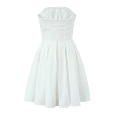 Women Pleated Hem Red Strapless Dress Sexy Elegant Christmas Party Mini Dress Female Fit And Flare Pretty Birthday Robe