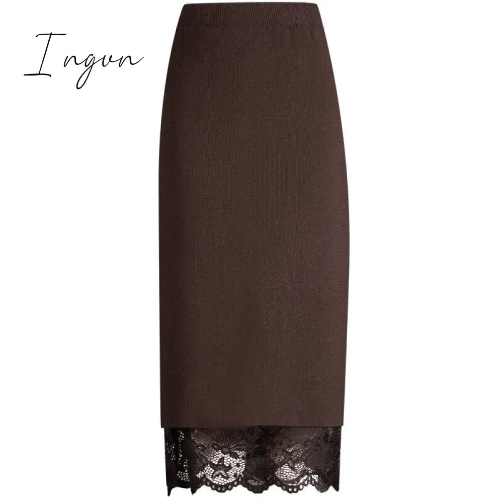 Ingvn - Autumn and winter skirt long section jupe femme two sides wearing lace midi skirt split bag hip skirt wool winter skirt