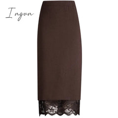 Ingvn - Autumn and winter skirt long section jupe femme two sides wearing lace midi skirt split bag hip skirt wool winter skirt