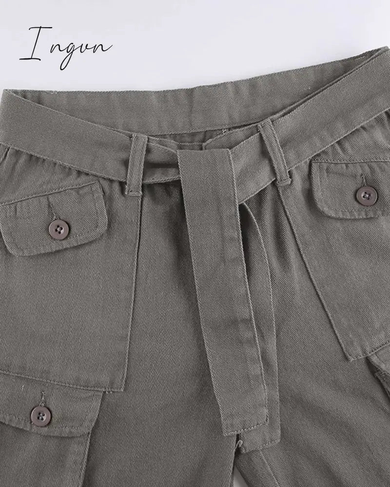 Ingvn - Fashion Women's Jeans Y2K High Street Waist Denim Trousers Drawstring Waist Flap Pocket  Baggy Jeans Loose Women's Classic Pants