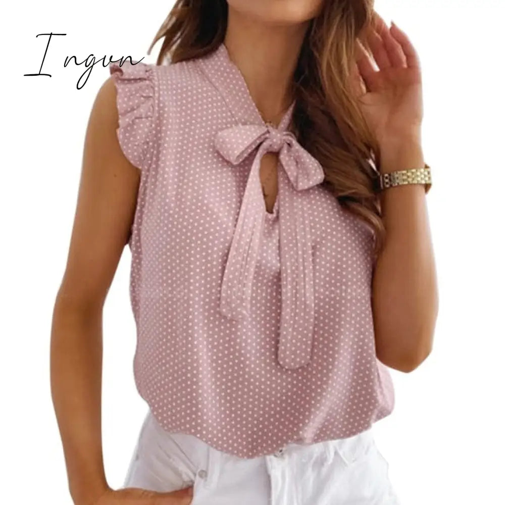 Ingvn - Muyogrt Women Summer Blouse Shirts Sexy V Neck Ruffle Blouses Backless Spaghetti Strap Office Ladies Sleeveless Casual Tops