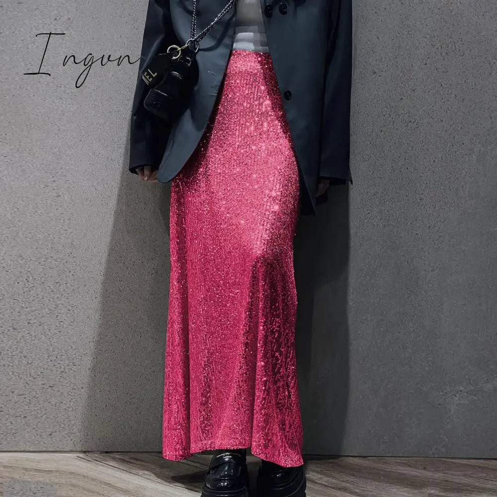 Ingvn - Fashion Sequins Night Club Sexy Two Piece Set Separate Top and Skirt Co-Ords Matching Sets Outfits Rave Festival