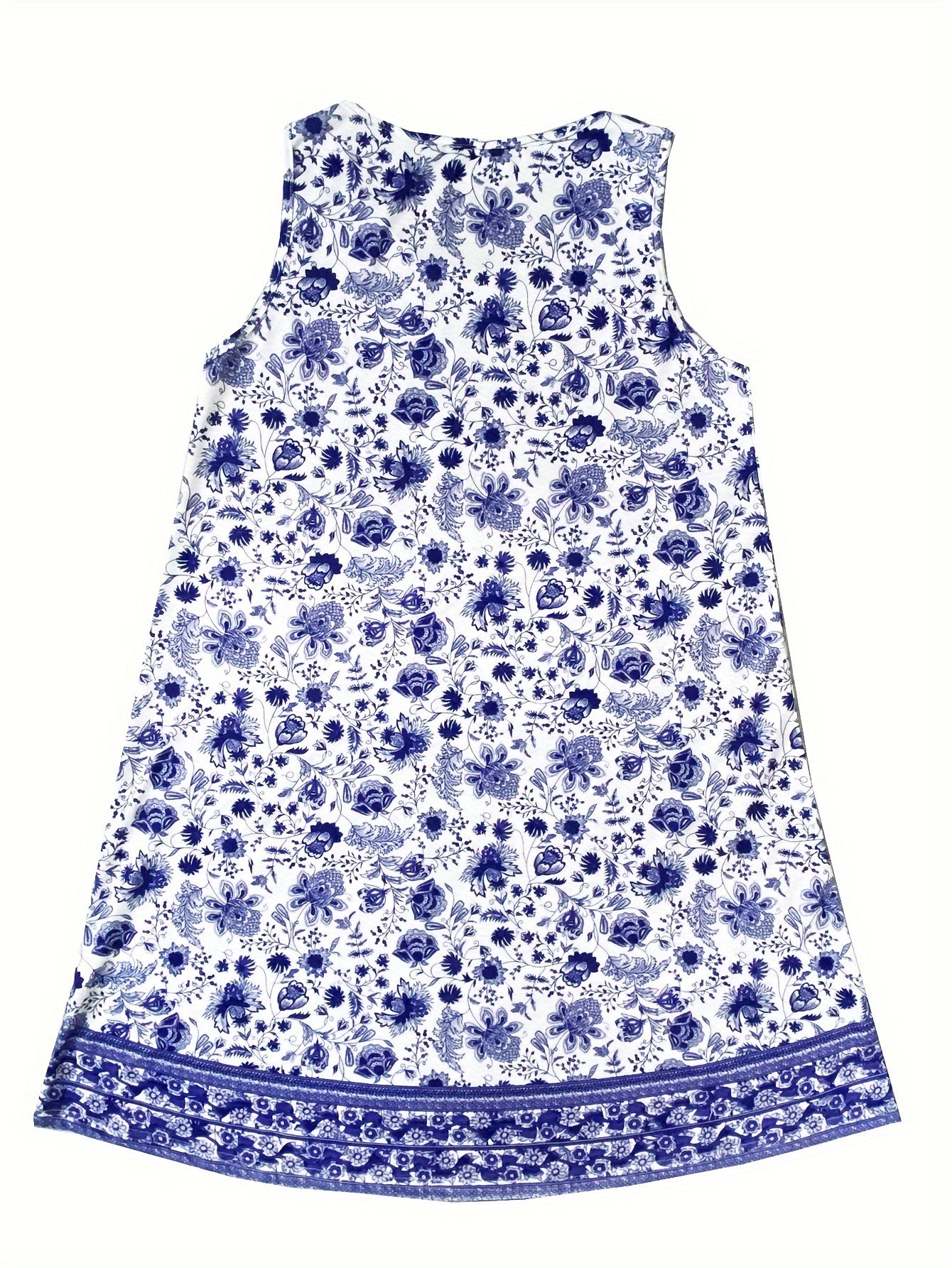 Vibrant Floral Print Crew Neck Tank Dress - Loose Fit, Sleeveless, Casual, Comfortable, Spring & Summer Essential - Women's Clothing for Warmer Weather