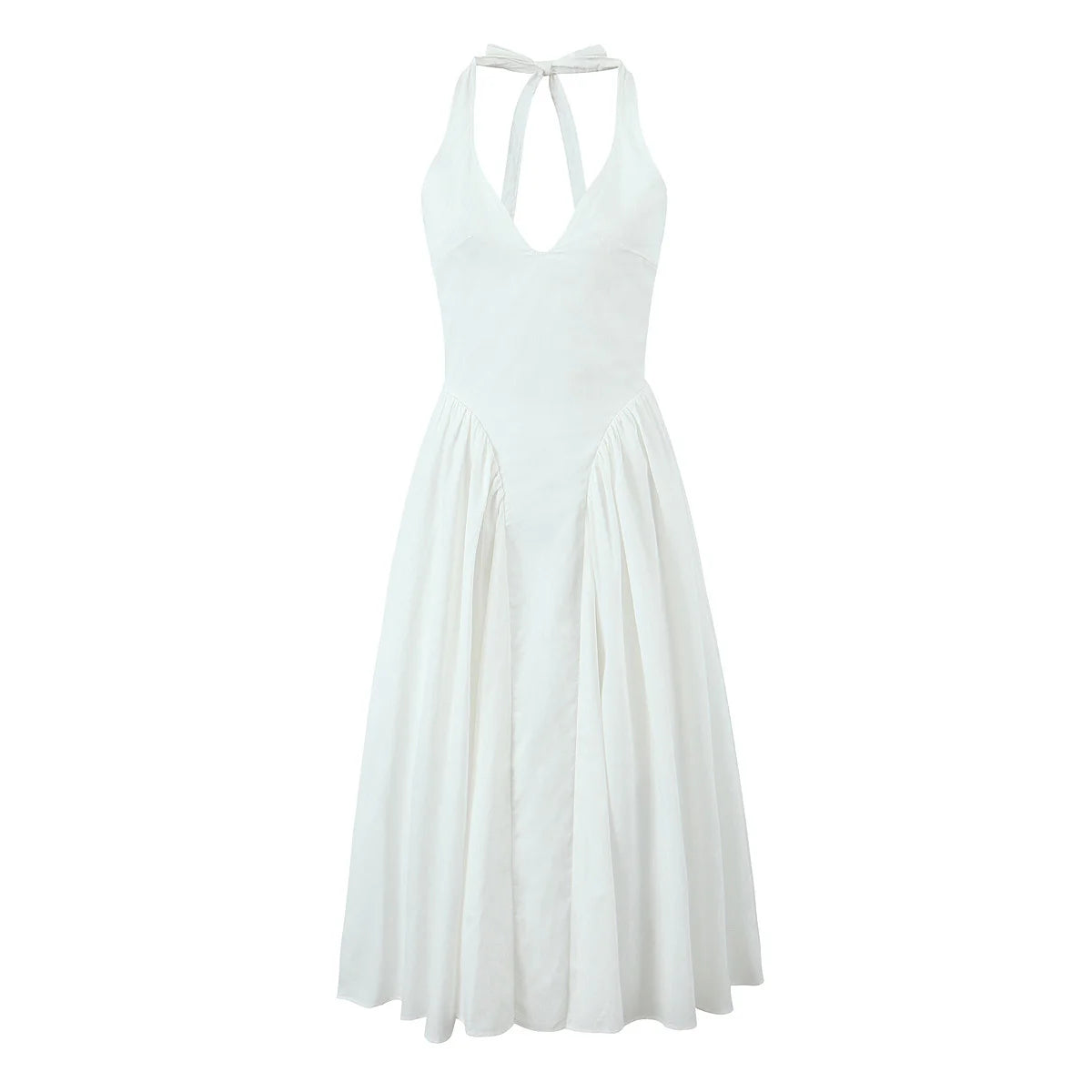New Elegant Blue Halter Midi Long Dress Women Sexy Backless Deep V Neck Low Waist A-line Summer Dresses Party Robe