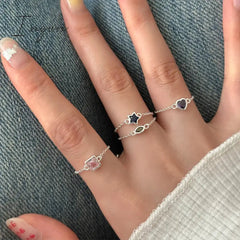 Kpop Star Crystal Zircon Rings Pink Girl Adjustable Chain Ring for Women Wedding Engagement Rings Y2K Rings Aesthetic Jewelry