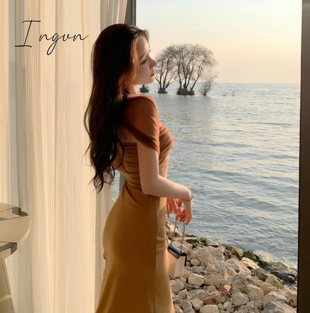 Ingvn - New Years Eve Dresses For Women Spring Summer Sexy Halter Mesh Patchwork Midi Dress Elegant Bodycon Slim Party Vestidos Female Fashion Vintage Clothes