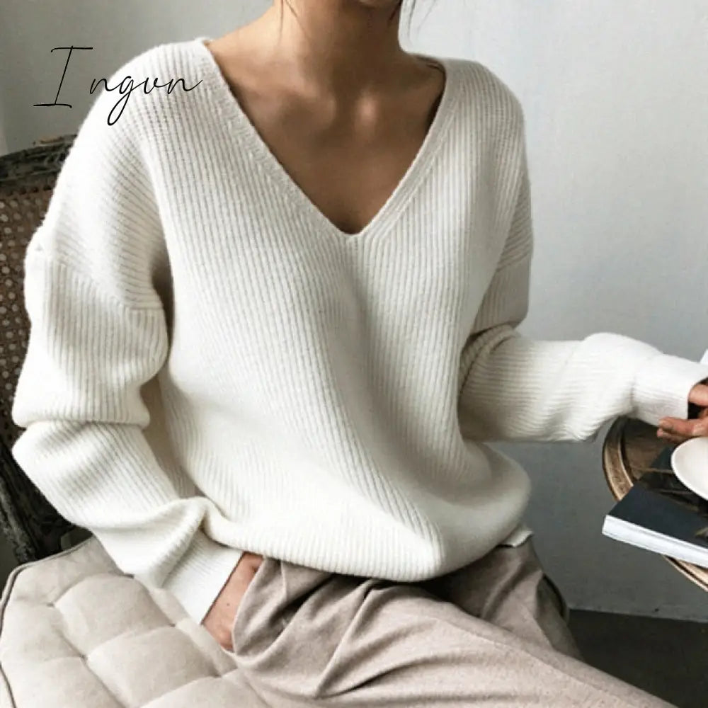 Ingvn - Colorfaith Winter Spring Women's Knitwear sexy V-Neck Minimalist Tops Korean Irregular Hem Knitted Casual Sweaters SW8112