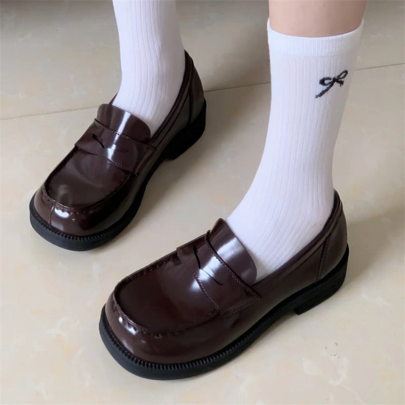 Uniform Shoes JK Japanese Small Leather Shoes School for Round-toed Loafers Students Low Heel Thick Heel British Academy Style