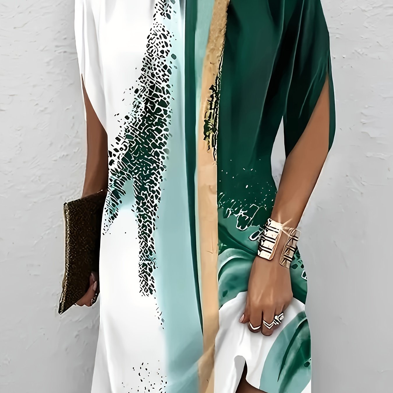Vibrant Color Block Split Sleeve Dress - Elegant Mock Neck, Flowy, A-Line Silhouette, Spring & Summer Essential, Women's Clothing for Chic Ladies