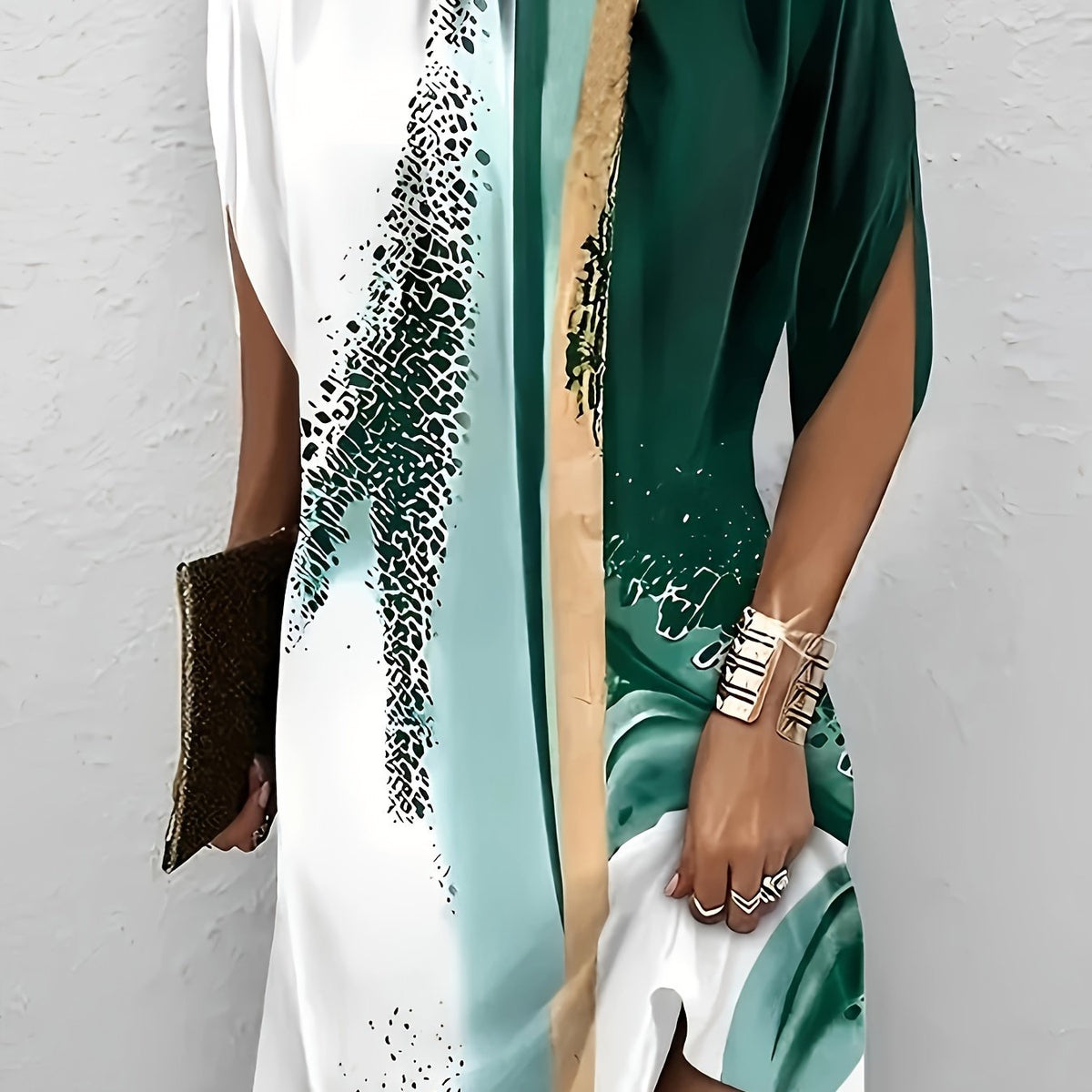 Vibrant Color Block Split Sleeve Dress - Elegant Mock Neck, Flowy, A-Line Silhouette, Spring & Summer Essential, Women's Clothing for Chic Ladies