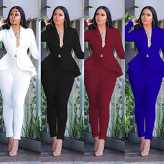 Ingvn - New Women Winter Women's Set Tracksuit Full Sleeve Ruffles Blazers Pencil Pants Suit Two Piece Set Office Lady Outfits Uniform