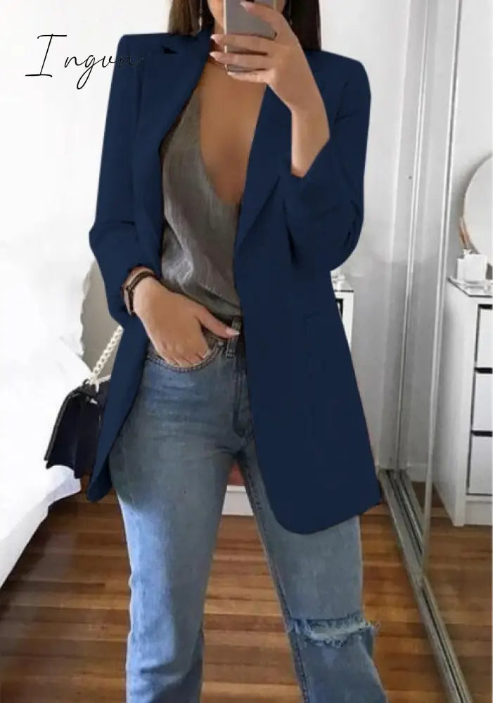 Ingvn - Fashion Korean Casual Women's Blazer Spring Autumn Long Blazer Women Suit Outwear Slim Coats Office Ladies Blazer Work Jacket