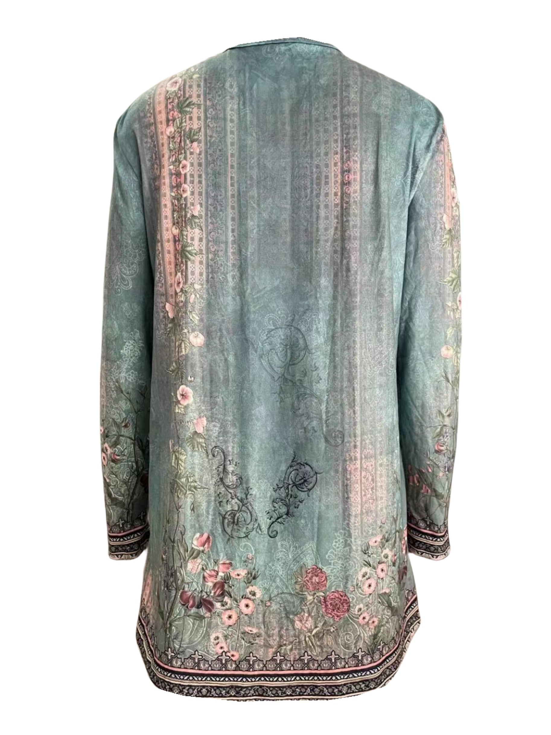 Floral Print Open Front Tunics, Casual Dipped Hem Long Sleeve Outwear For Spring & Fall, Women's Clothing
