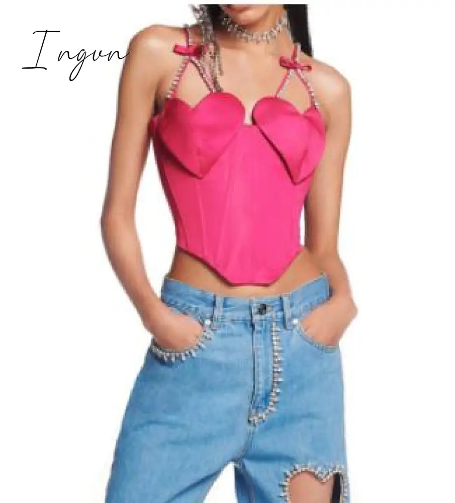 Ingvn - 2023 Summer Sexy Patchwork Diamond Vest For Women V Neck Sleeveless Black Tank Tops Female Summer Fashion New Clothing