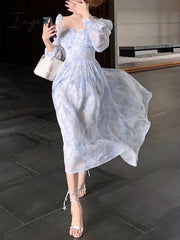 Ingvn - Women Summer Casual Elegant Midi Dress Ladies Vintage Long Sleeve Party Vestidos Female Holiday Clothes
