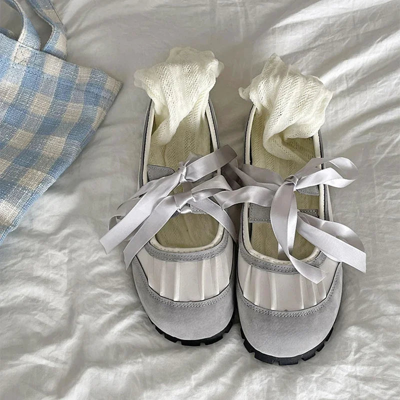 Ingvn  Autumn Lace Up Women Ballet Flat Shoes Fashion Shallow Non Slip Ladies Comfort Round Toe Mary Jane Shoes