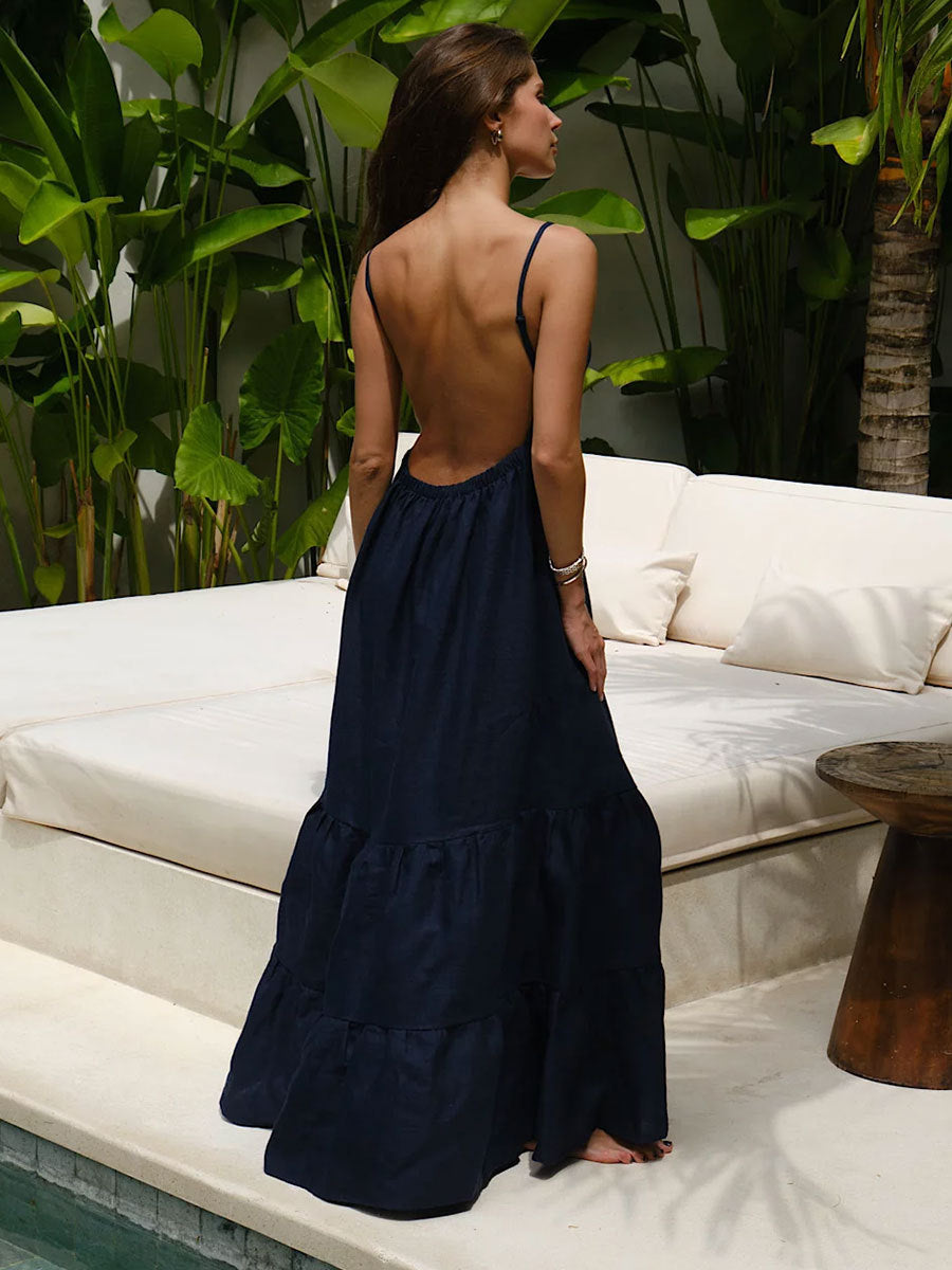 suspender dress Europe and the United States hot sexy backless straps super long cake skirt suspender dress
