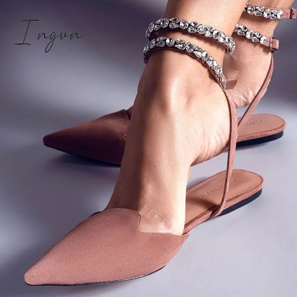 Ingvn - Patent Leather Pointed Toe Adjustable Ankle Strap Flats