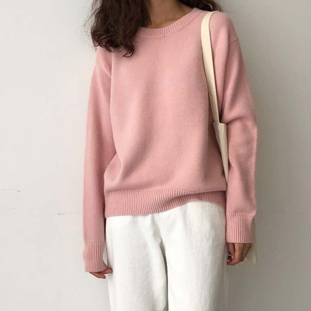 Cashmere Elegant Women Sweater Oversized Knitted Basic Pullovers O Neck Loose Soft Female Knitwear Jumper