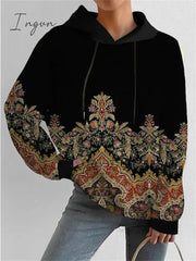 Ingvn - Women's Sweatshirt Pullover Basic Drawstring Black Graphic Casual Round Neck Long Sleeve Top Micro-elastic Fall & Winter