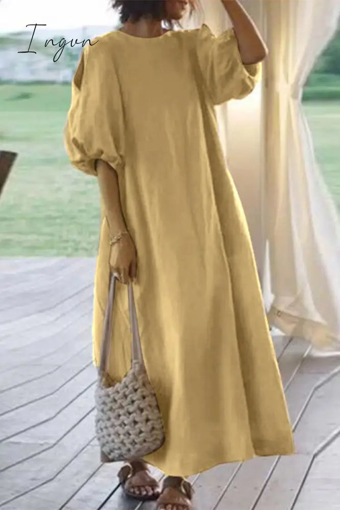 Ingvn - Casual Simplicity Solid Solid Color O Neck Dresses(3 Colors)