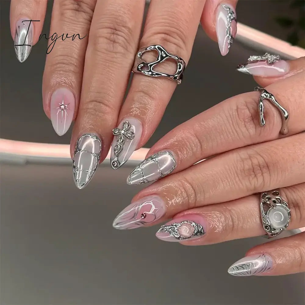2024 New Ramadan Style False Nails with Gold Moon Star Design Almond Red French Fake Nail Patch Full Cover Detachable Manicure