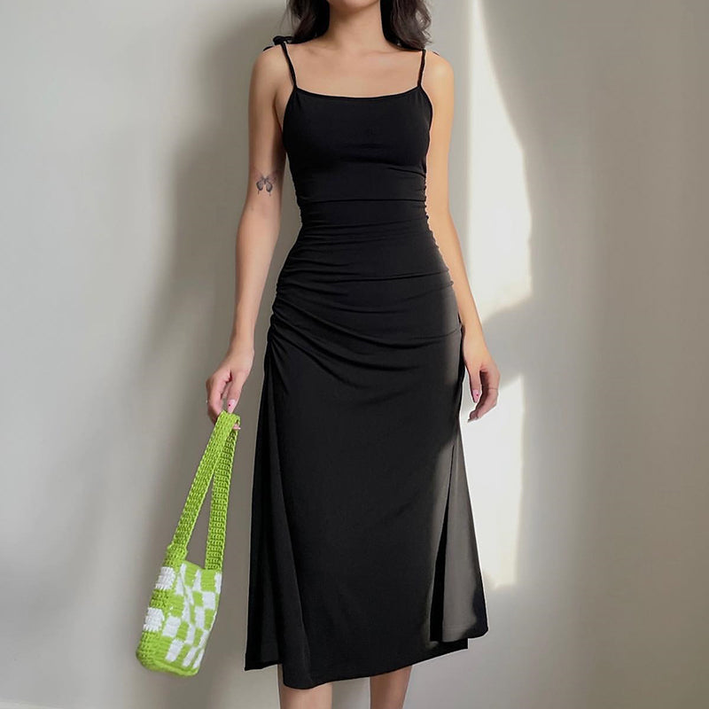 Fashion Strappy Ruched Sexy Black Dress Irregular Elegant Backless Long Dress Party Summer Dresses Women  Clothes