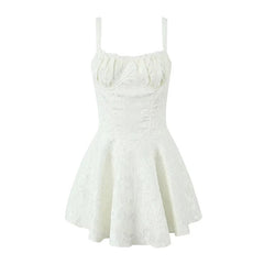 Sexy Women Lace Trim Jacquard Sling Mini Dress Low Waist Summer Ladies Party Robe