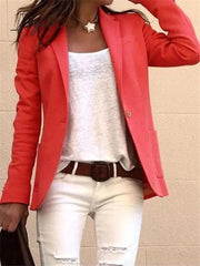 Ingvn - Women Solid Color Notched Collar Long Sleeves Blazer Coat