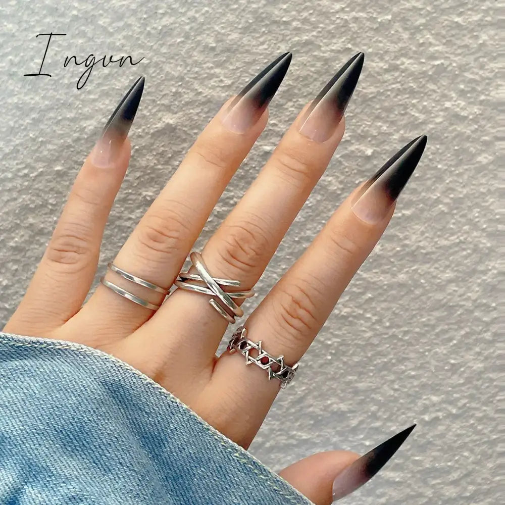 24Pcs 3D Long Almond False Nails Red Nude Ballet Stiletto Wearable Fake Nails MilkTea Color Jelly Full Cover Press On Nail Tips