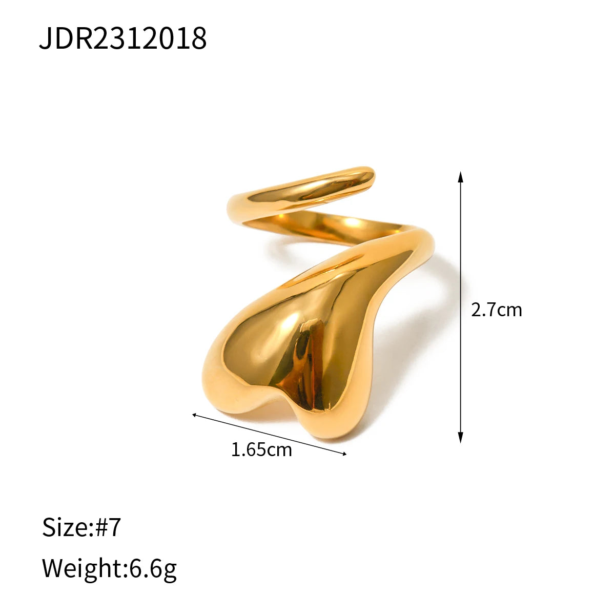 INGVN  Fashion Stainless Steel Waterproof Open Ring Personality Charms PVD Real Gold 18K Plated Trendy Jewelry for Women