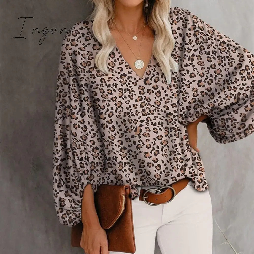 Ingvn - Summer Outfits Female Streetwear Oversized XXXL Tops Blusa Summer V Neck Long Lantern Sleeve Blouse Casual Women Printing Loose Elegant Shirts