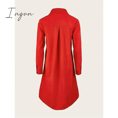 Ingvn - Women's Shirt Dress Casual Dress Shift Dress Midi Dress Outdoor Winter Dress Daily Polyester Elegant Casual Shirt Collar Pocket Rolled Cuff Long Sleeve Summer Winter Fall Spring 2023 Loose Fit Red