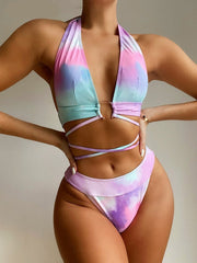 New Micro Bikini Mini Thong Sets Push Up Swimsuit Women Swimwear Female Bandage Halter Ribbed Bathing Suits