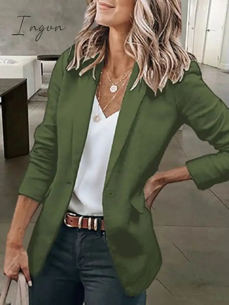 Ingvn - Women's Casual Blazers Clean Fit Fall Open Front Long Sleeve Work Office Jackets Coat claret Dark Grey White Black Blue Traditional / Classic Daily Buttoned Front Turndown Regular Fit S M L XL XXL