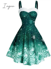 Ingvn - Women's Christmas Swing Dress Slip Dress Midi Dress Green Blue Purple Red Black Sleeveless Snowflake Cold Shoulder Print Winter Fall Spaghetti Strap Fashion Party Sexy S M L XL 2XL 3XL