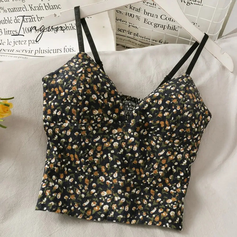 Ingvn - Backless V-Neck Floral Printed Tank Crop Tops