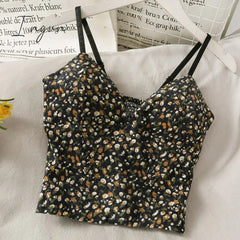 Ingvn - Backless V-Neck Floral Printed Tank Crop Tops