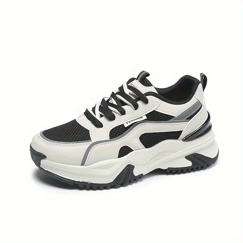 Women's Fashion Contrasting Sneakers, Casual Sports Shoes, Breathable Chunky Sole Lace-Up Design
