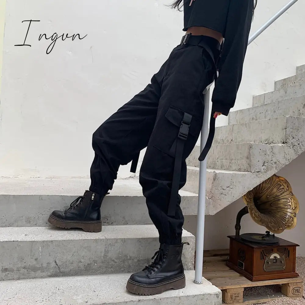 Ingvn - Spring Outfits Trends Big Pockets Cargo Pants Women Elastic High Waist Loose Streetwear Summer Pant Baggy Tactical Trouser Hip Hop Joggers Pants