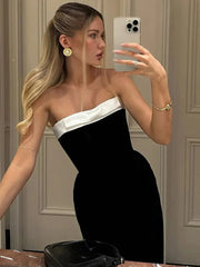 Off-shoulder Strapless Backless Sexy Maxi Dress For Women Patchwork Sleeveless High Waist Bodycon Split Long Dress
