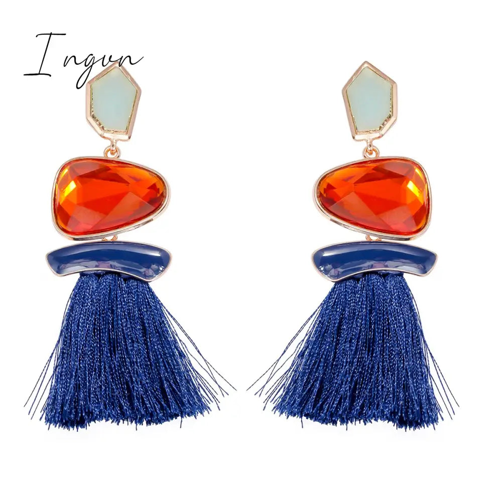 Ingvn - New Fringed Statement Drop Earrings Wedding Tassel Multicolored Hot Fashion STUD Earrings Jewelry Women 2023 Trend