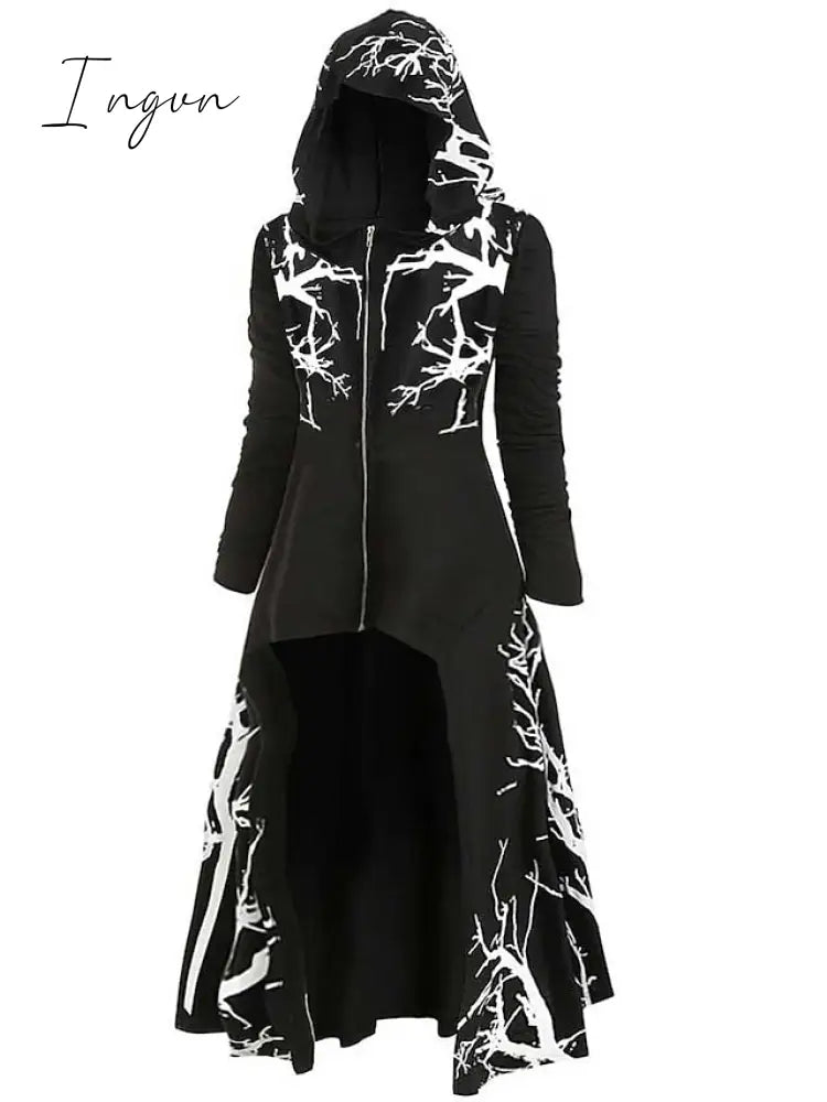 Ingvn - Women's Plus Size Winter Coat Coat Print Abstract Outdoor Halloween Long Sleeve Hoodie Long Winter Fall Black Blue Purple L XL XXL 3XL 4XL